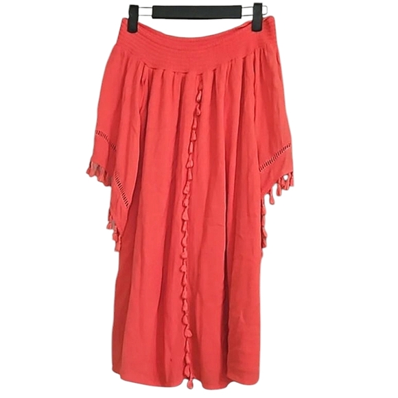 LOVE FIRE Boho Off The Shoulder Tassel Mini Dress In red. Size small - Picture 2 of 15